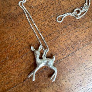 Silver deer on silver chain necklace